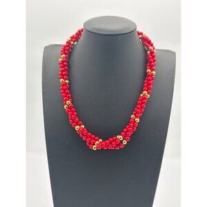 Vintage Napier Multi Strand Twisted Red Gold Beaded Boho Chic Glam Retro Eleganc